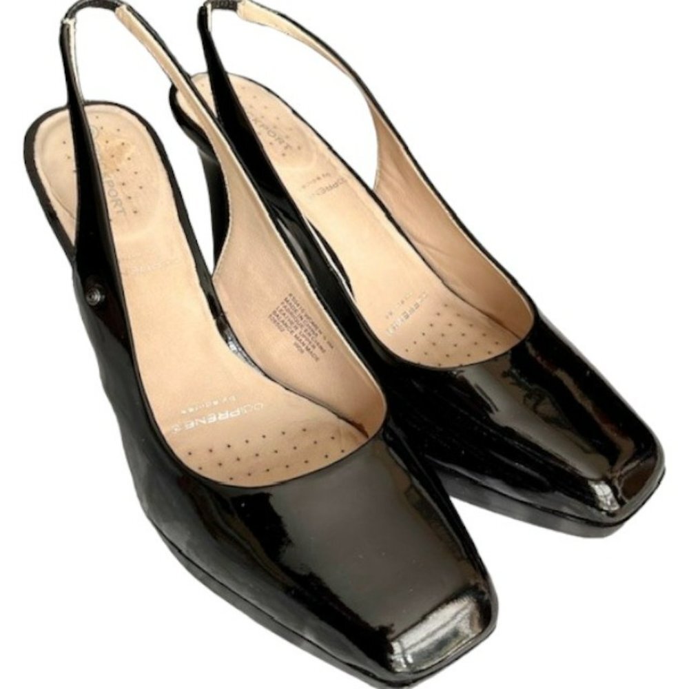 Rockport Luciana Patent Leather Slingback Heels - Black - 9M